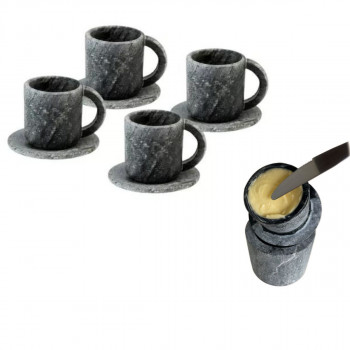 Kit com 4 Xícaras De Café Com Pires Em Pedra Sabão + Mantegueira 9 cm